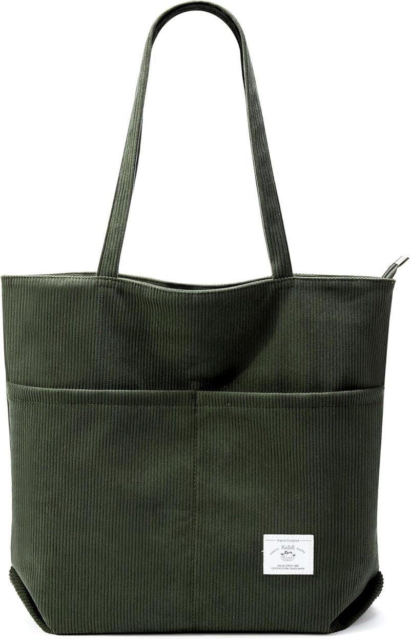 KALIDI FANCY FOREST KALIDI Women Corduroy Tote Bag Zipper Casual Tote's Handbag Big Capacity Shoulder Bag with Pockets - Image 1